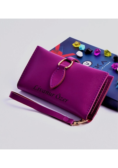 Ozka Leather Collection Mor Damla Model Trend Kadın Cüzdanı + Anahtarlık