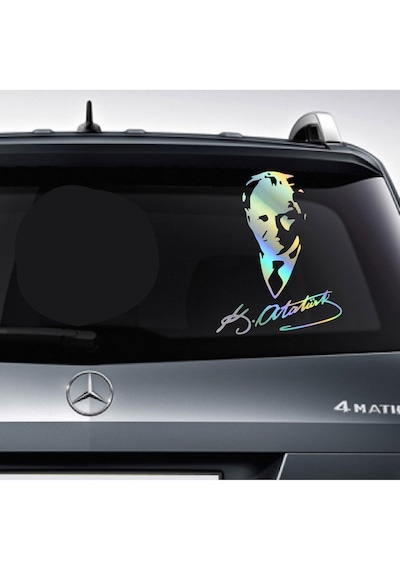 Hologramlı Janjanlı Atatürk Ve İmza Sticker - Araba Oto Motosiklet Sticker 02527 25x19 Cm