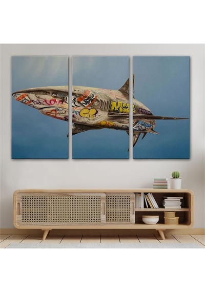Es10 Özel Tasarım Graffiti Köpek Balığı Kanvas, Pop Art Tablo-5416 (125 x 210)