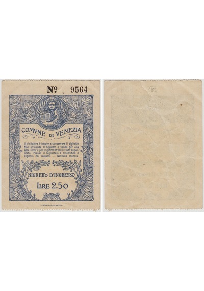 Venedik Belediyesi Giriş Bileti 1950-70 Arası. Seri Numaralı