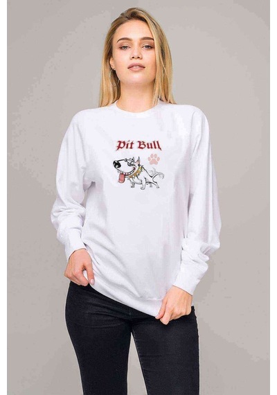 Pıtbull West Coast Baskılı Beyaz Kadın Sweatshirt