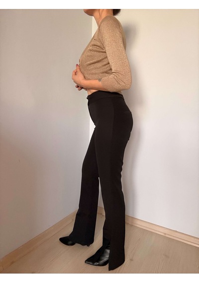 Siyah Yırtmaçlı İspanyol Paça Pantolon siyah