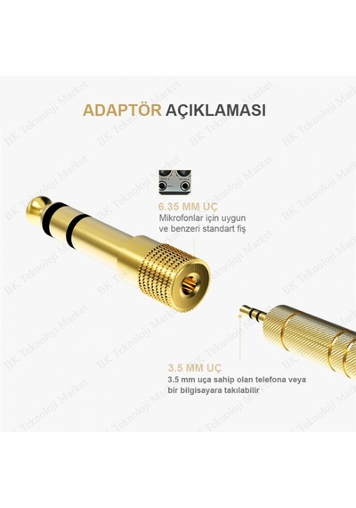 Yüksek Kalite 6.35 Erkek To 3.5 Dişi Stereo Ses Adaptörü Çevirici