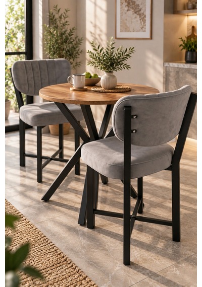 Sulorahome Gri Yemek Masası Ve 2 Adet Sandalye Seti 70 Cm Sulorahome Gri Yemek Masası Ve 2 Adet Sandalye Seti 70 Cm