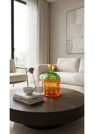 Lumi Kapaklı Kristal Obje-amber Green