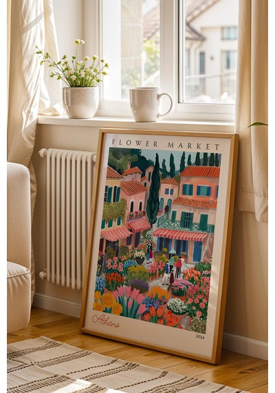 Atina Yunanistan Çerçeveli Tablo Seyahat Severlere Salon Ve Ofis İçin Estetik Duvar Dekoru Travel Flower Market