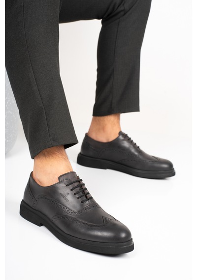 Fame Step Hakiki Deri Erkek Oxford Klasik Ayakkabı Brogue Bağcıklı Monza Siyah
