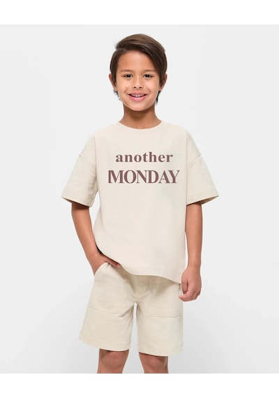 Uyguntarz Çocuk Another Mondaybaskılı Pamuklu Tshirt Bej