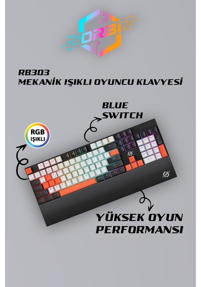 E-sport Uyumlu Ergonomik Bilek Destekli Türkçe Q Multimedya Rgb Blue Switch Oyuncu Klavye Rb303
