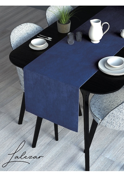 Kadife Efektli Marin Mavi Rengi Aura Serisi Runner 40 X 140 Marin Mavi