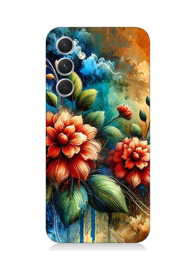Samsung Galaxy A34 Uyumlu Kırmızı Çiçek Ve Tomurcuklar Desenli Silikon Kılıf Çok Renkli