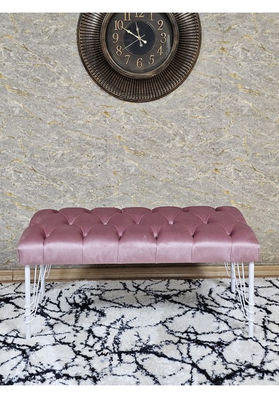 Zafir Beyaz Boyalı Tel Ayaklı 90 Cm Puf Bench - Puf - Bench - Kasalı Oturak - Oturak - Yatak Ucu Puf Pembe