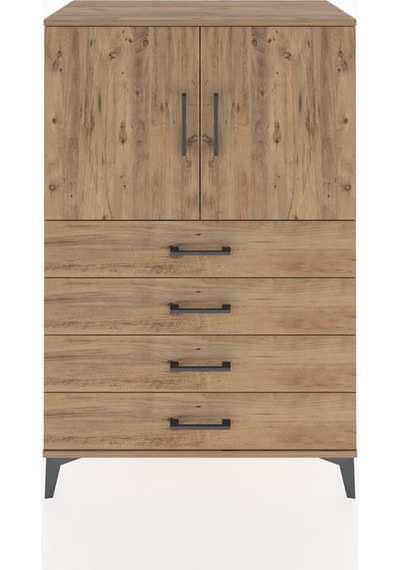 Hyperion Dolap 2 Raflı 4 Çekmeceli 2 Kapaklı 88x44x134 Çam-çam Çam