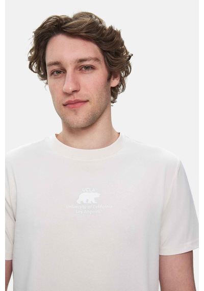 Ucla Fabıo Kemik Rengi Bisiklet Yaka Baskılı Standard Fit Erkek Tshirt Siyah