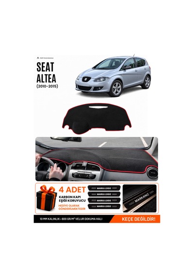 Seat Altea 2010-2015 Uyumlu Torpido Koruma, Torpido Örtüsü, Torpido Kılıfı - Siyah Kırmızı