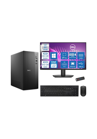 Dell Tower Essential QVT1260 BTO-014007P27-126270700P27 i7-14700 80 GB 512 GB SSD 27" W11P Masaüstü Bilgisayar + USB Bellek