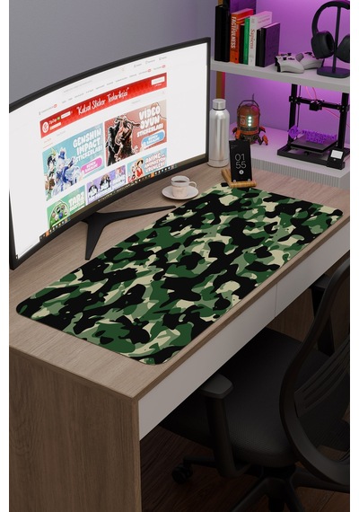 Kamuflaj Kaymaz Dikişli Kauçuk Oyuncu Mousepad V4 - 90x40 Xxl Gaming Mouse Pad Fare Altlığı
