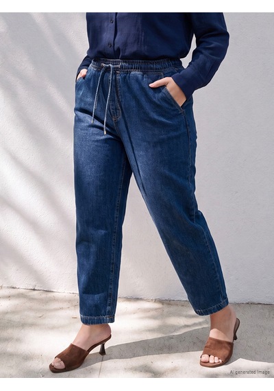 Lcwaıkıkı Petite Lacivert Beli Lastikli Carrot Fit Kadın Jean Pantolon