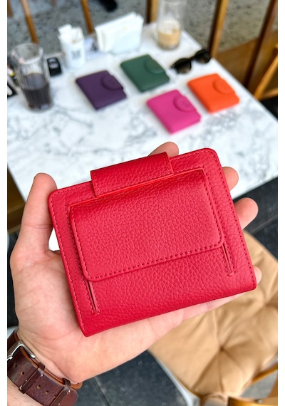 Premium Gift Rose Box - Miosa Kırmızı Hakiki Deri Kadın Cüzdan Kırmızı Gül Kutusu Kırmızı
