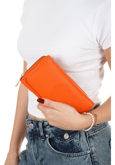 Adelina Bags Yaşam Çiçeği Baskılı Şans Cüzdanı Kağıt Bozuk Para Ve Kartlık Bölmeli Turuncu Kadın Cüzdan Turuncu