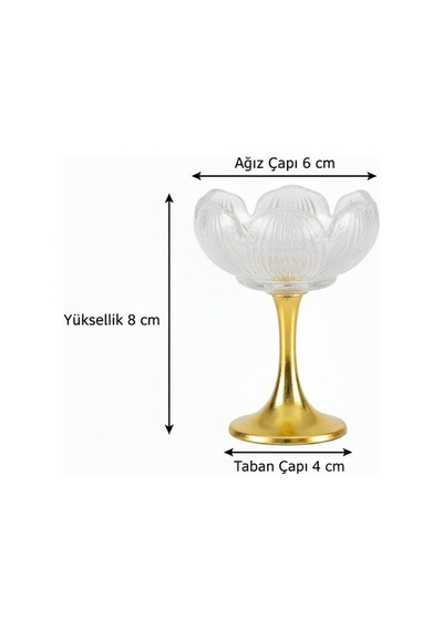 Gold Uzun Metal Ayaklı Lotus Çiçeği Kahve Yanı Cam Lokumluk Drajelik Seti 6 Adet Sade Gold