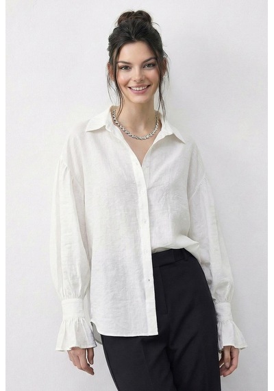 Shade Kadın Fırfır Manşet Detaylı Oversize Gömlek 533 60286029 - Beyaz