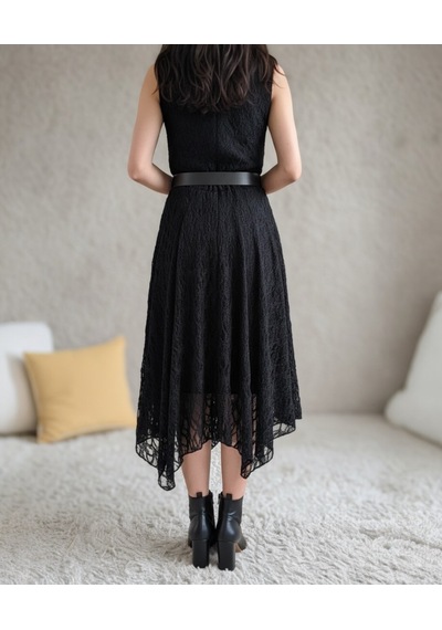 Intive Lingerie Intive Moda Ağır Güpür Dantelli Asimetrik Kesim Astarlı Kemerli M Siyah
