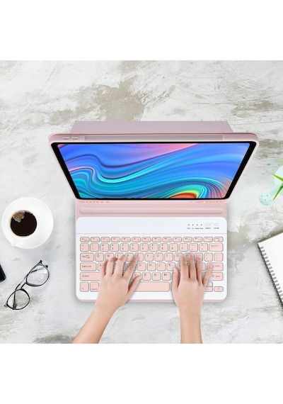 Apple Uyumlu iPad Air 13 Inç M2 Çip 2024 Bluetooth Özellikli Standlı Kalem Bölmeli Klavyeli Kılıf