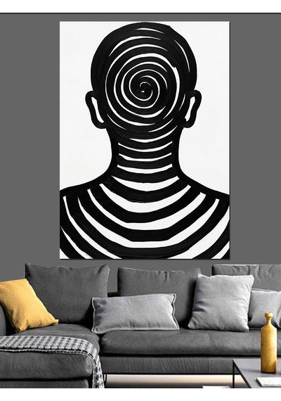 Spiral Çizim İnsan Kafası Dekoratif Kanvas - Mdf Ahşap Tablo