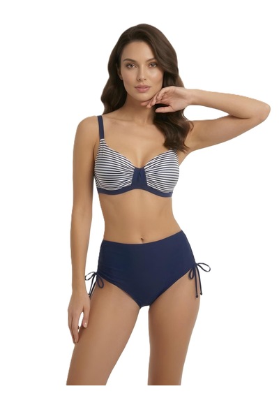 Donlaritta Büyük Beden Toparlayıcı Siyah Beyaz-lacivert Beyaz Göğüs Pedli Bikini Takımı 42-44-46-48-50-52-54 Lacivert - Beyaz