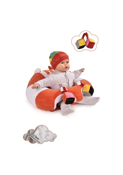 Oyuncaklı Bebek Oturma Destek Minderi - Devrilmez Bebek Koltuğu - Büyük Bebek Oturağı Turuncu Beyaz