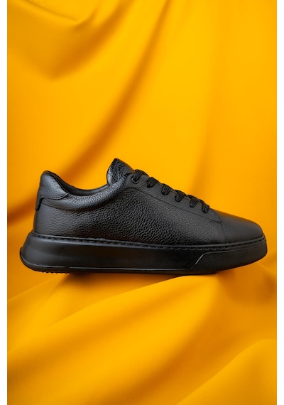 Hatemoğlu Casual Bağcıklı Erkek Deri Sneakers - Siyah