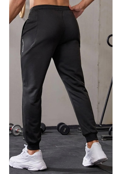 Ghassy Co. Erkek Dar Paça Running Hafif Koşucu Fitness Gym Athletic Dalgıç Kumaş Spor Eşofman Altı 001 Siyah