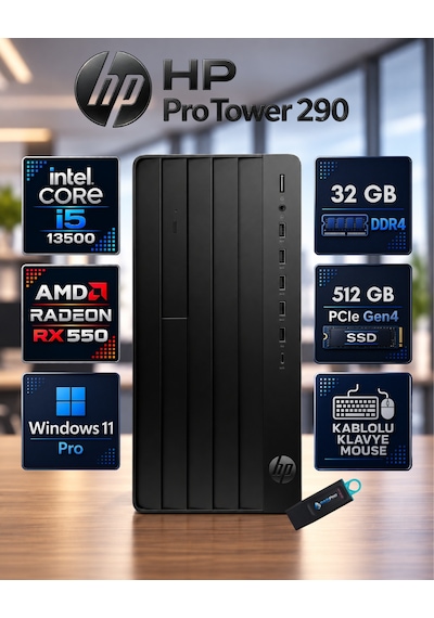 HP Pro Tower 290 G9 623Y0ETRNP32 i5-13500 32 GB 512 GB SSD W11P Masaüstü Bilgisayar