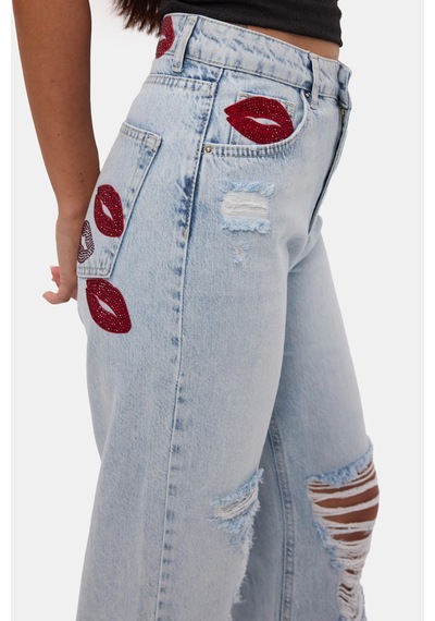 Kadın Ice T-12s6-3 Straight Fit Özel Tasarım Denim Jean Ice Kot