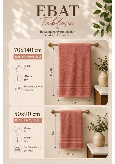 2 Li Banyo Havlu Seti 70x140 + 50x90 Yumuşak Dokulu Yüksek Emici Banyo Ve El Yüz Havlusu Takımı Pembe