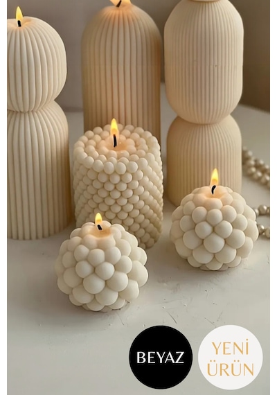 Hediyelik Pinterest 3 Lü Bubble Mum Seti Beyaz