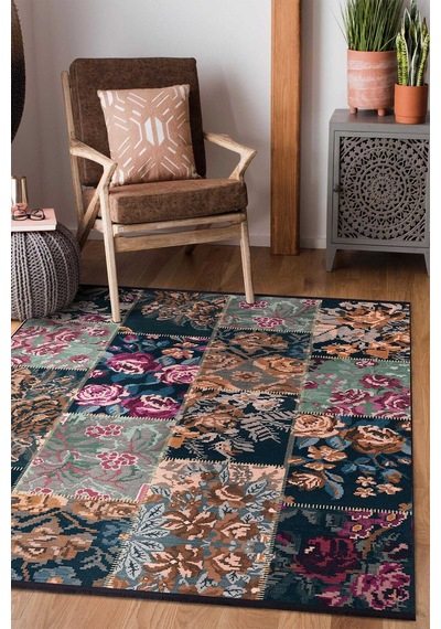 Patchwork Desen Dokuma Pamuk Taban Dijital Dekoratif Halı Vizon