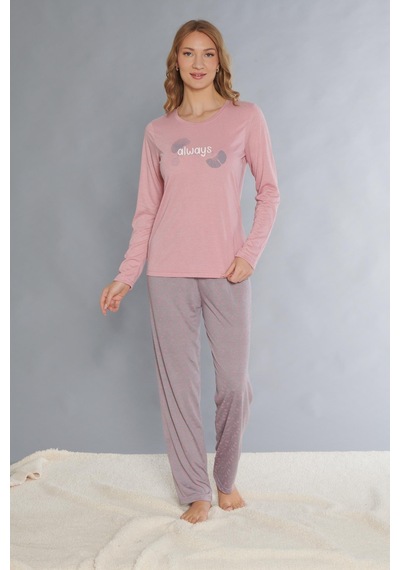 Uzun Kol Pijama Takımı Viskon Alperi 790-82 Pembe