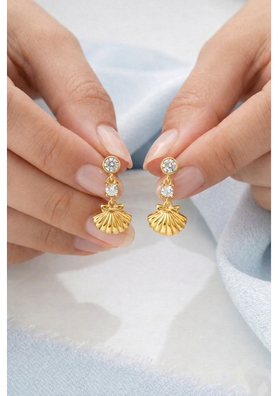 Çekirdekjewelry 925 Ayar Gümüş Gold Kaplama İstiridye Küpe Sarı
