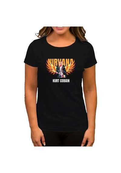 Nirvana Kurt Cobain Guitar Angel Siyah Kadın Tişört Siyah