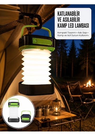 Kamp Lambası Katlanabilir Lamba Solar Şarjlı Led Lamba El Fenerli Yeni Nesil Renkli