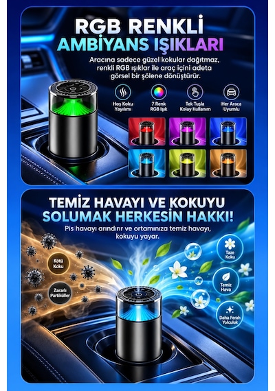 Harvox Hx-cf002 Akıllı Araç Parfümü Led Işıklı Buhar Efektli Oto Kokusu Difüzör