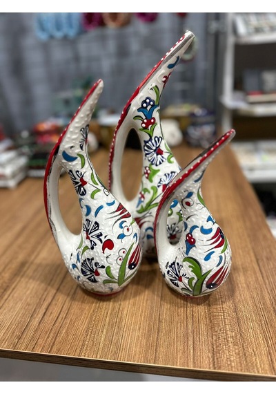 Üçlü Kuğu Vazo Takımı Kırmızı