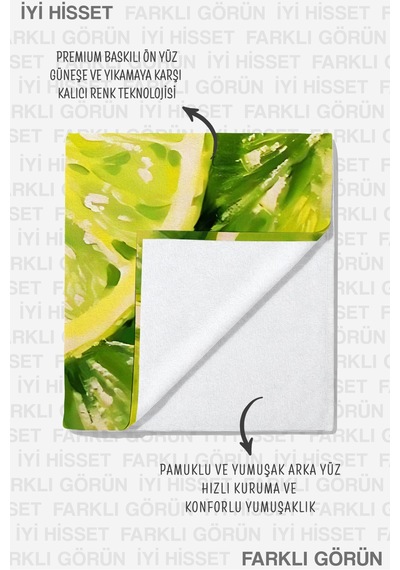 Limon Temalı Tropikal Plaj Havlusu-yeşil Suluboya Akdeniz Havuz Deniz Hızlı Kuruyan Mikrofiber Havlu Çok Renkli