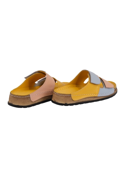 Napa Shoes Hakiki Deri Renkli Bantlı Rahat Taban Günlük Kadın Terlik Napa-305 Sarı