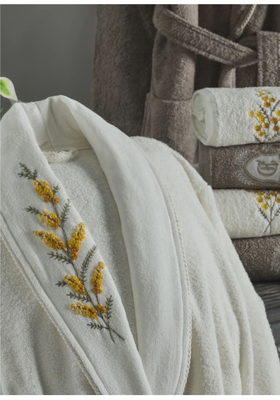 Dantela Premium Daisy 6 Parça Pamuk Aile Bornoz Seti-krem Bej Krem - Bej