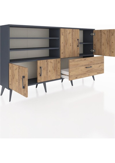 Arges Konsol 5 Raflı Tek Çekmeceli 4 Kapaklı 176x30x99 Antrasit-ç Antrasit-çam