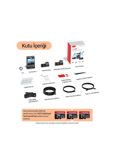 Viofo A329s 3 Kameralı Ön+arka+iç 4k+2k+2k Wi-fi 6 Hdr Sony Starvıs 2 Sensör Gps'li Ssd Destekli Araç Kamerası