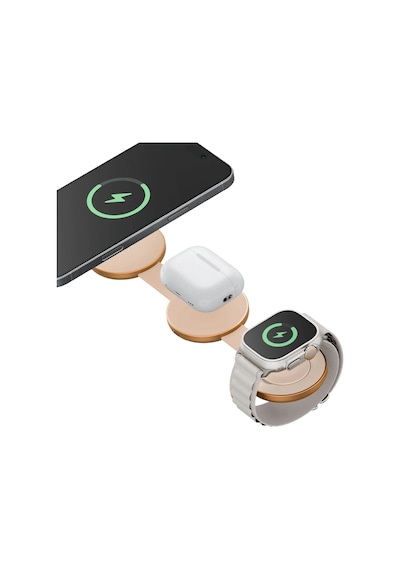 Energea Alumag Trio 3in1 Katlanabilir Qi2 Destekli 15w Telefon Saat Apple Uyumlu AirPods Masaüstü Hızlı Şarj Standı - Turuncu
